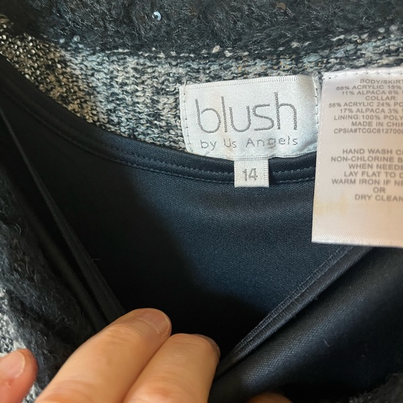 863-MTT Blush by US Angels Girls Sz. 14 Holiday Sweater Dress NWT Black /Ivory - Picture 2 of 16